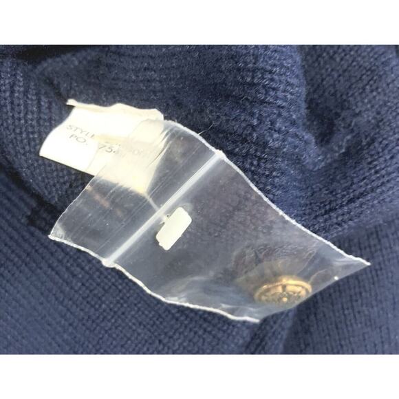 Vtg Portraits x Northern Isles Sz L Navy Blue Gold Applique Cardigan Sweater - Picture 6 of 8